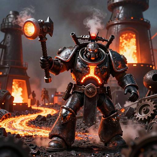 Ork Warlord Charging Through Molten Foundry