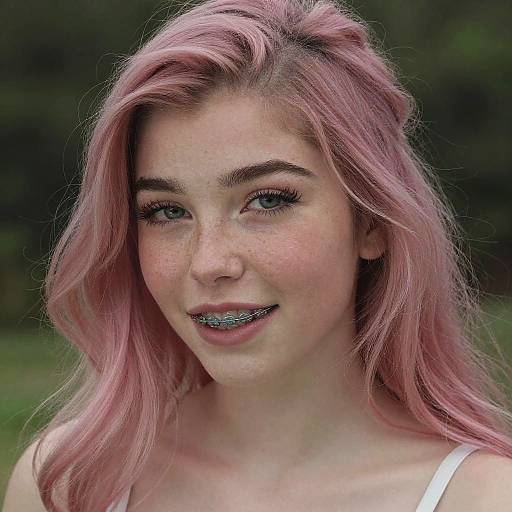 Young Woman with Pink Hair and Braces