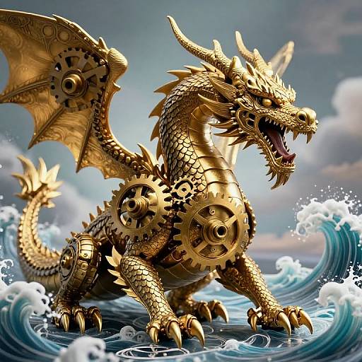 Golden Mechanical Dragon in Dreamscape