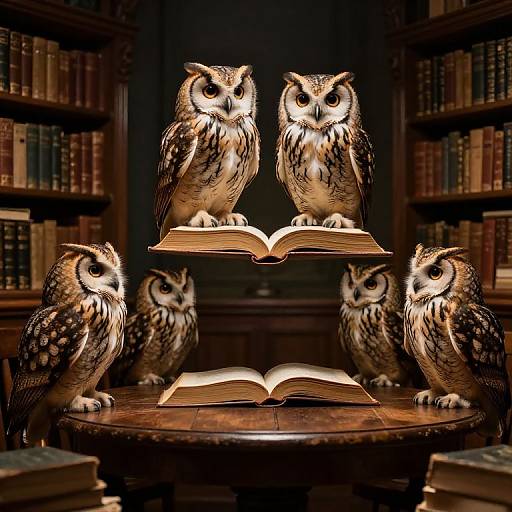 Owls in Enchanted Library Study