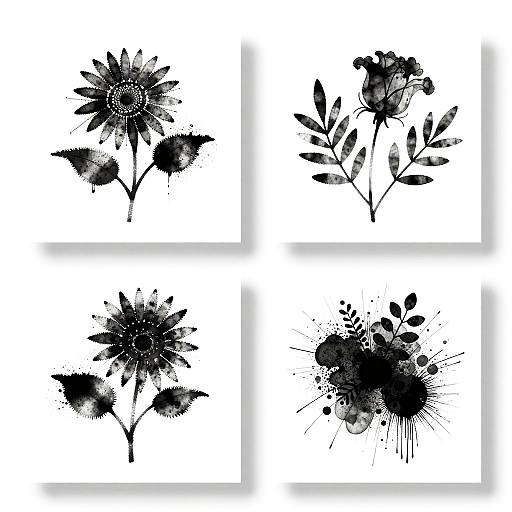 Black-and-White Abstract Floral Collage
