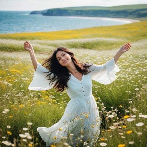 Joyful Woman in Blooming Meadow