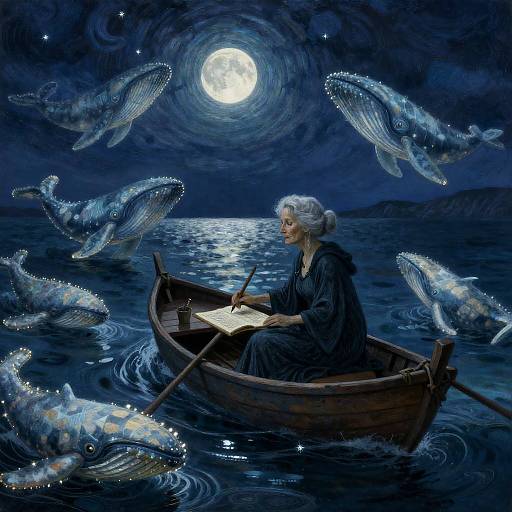 Elderly Sea-Witch Cartographer on Moonlit Ocean
