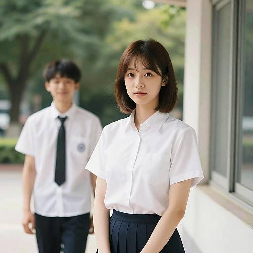 Girl in School Uniform by Window