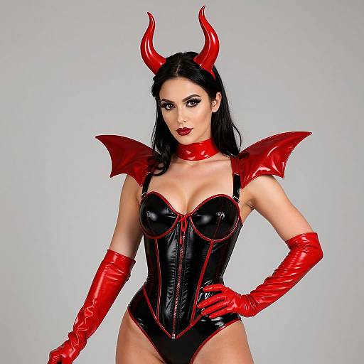 Confident Woman in Devil Latex Costume