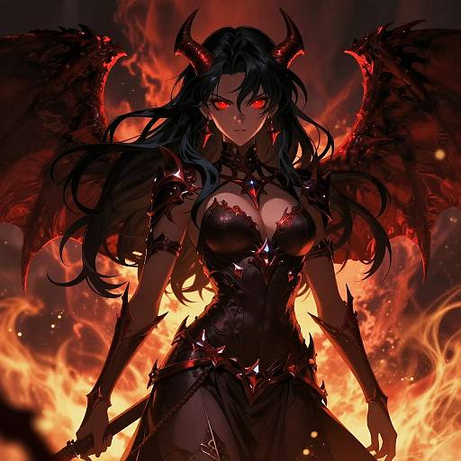 Sultry Anime Demon with Fiery Wings