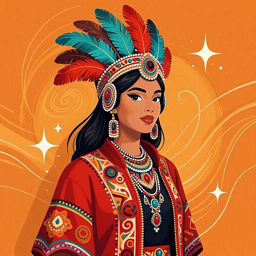 Vibrant Woman with Feathered Headdress