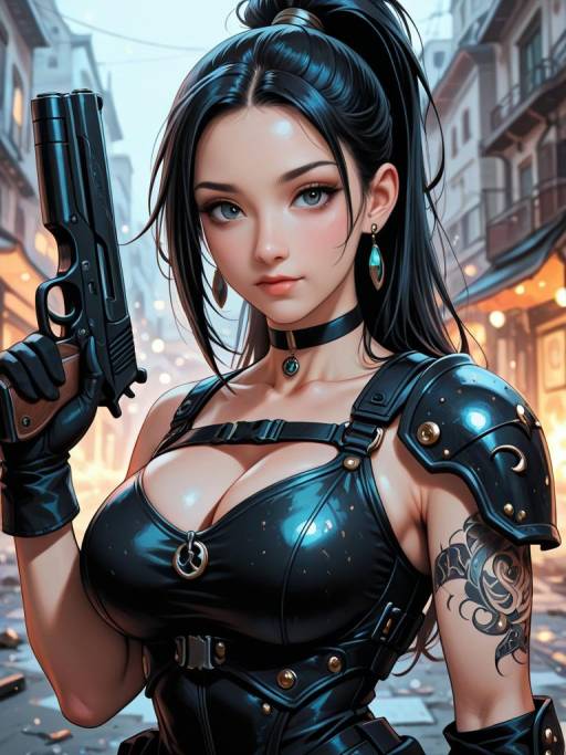 Futuristic female assassin with pistol