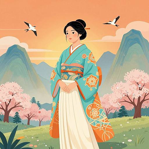 East Asian Woman in Serene Sunset