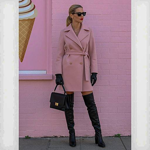 Chic Woman Posing by Pink Wall