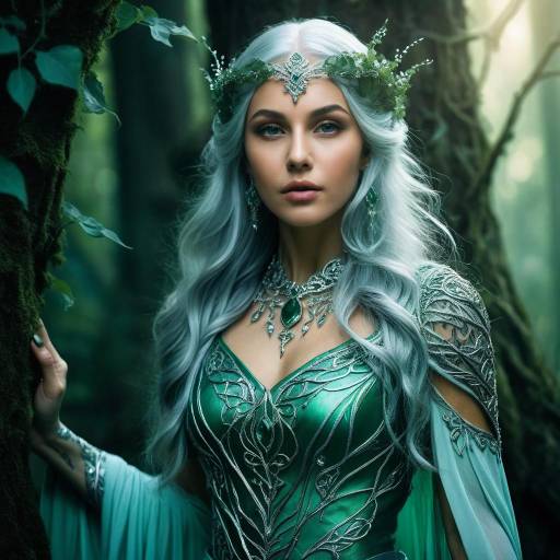 Elegant Elven Sorceress in Mystic Forest