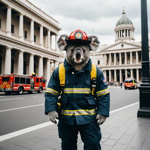 Koala Firefighter in City Square