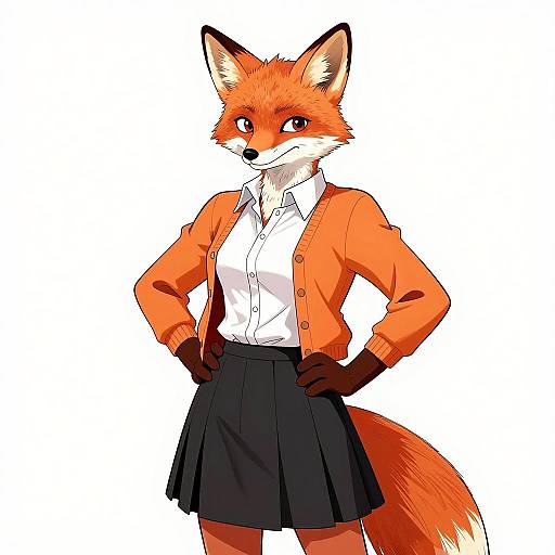 Anthropomorphic Female Red Fox in Orange Cardigan