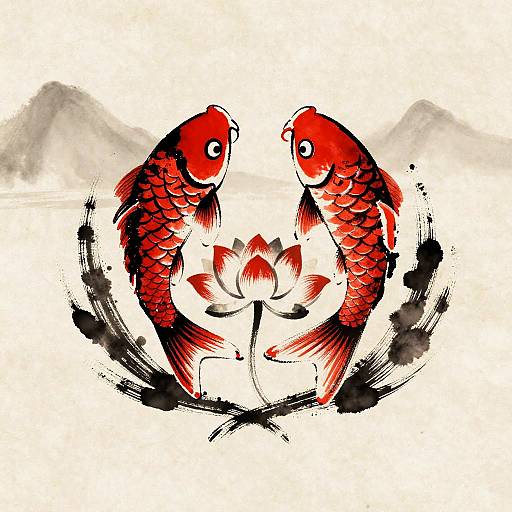 Asian Family Crest with Koi Fish