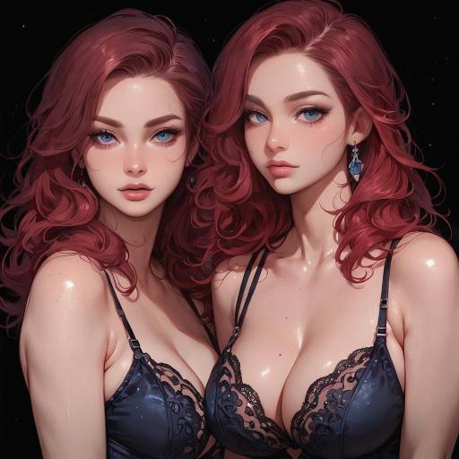 Red-haired Woman in White Lace Lingerie