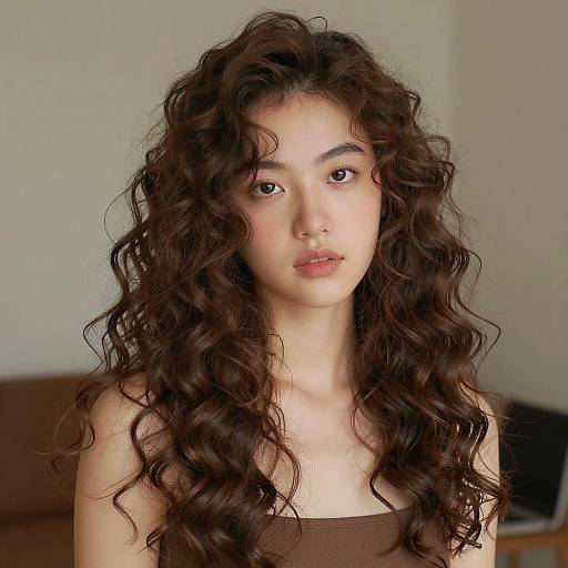 Curly Brown-Haired Girl Indoors