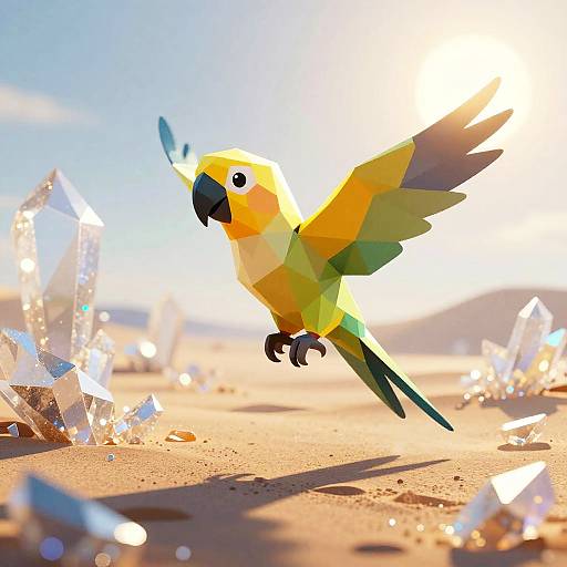 Colorful Angular Parrot Over Crystalline Desert