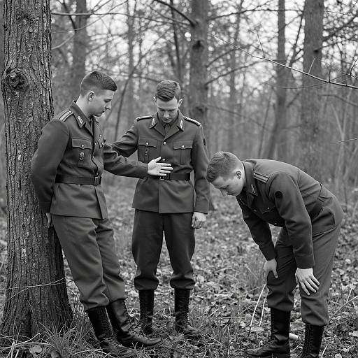 Soldiers in a Serene Woodland Scene