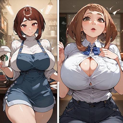 Seductive Transformation in Coffee Shop Scene