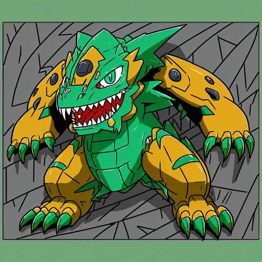 Illustration of Agumon, digimon in the style of Moral cacoethes