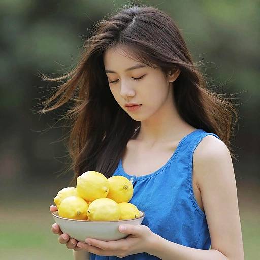Serene Woman with Lemons in Nature