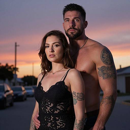 Tattooed Couple at Colorful Sunset