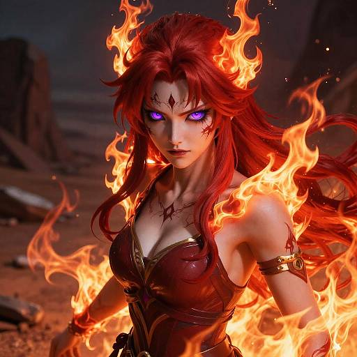 Vengeful Deity in Fiery Anime Style