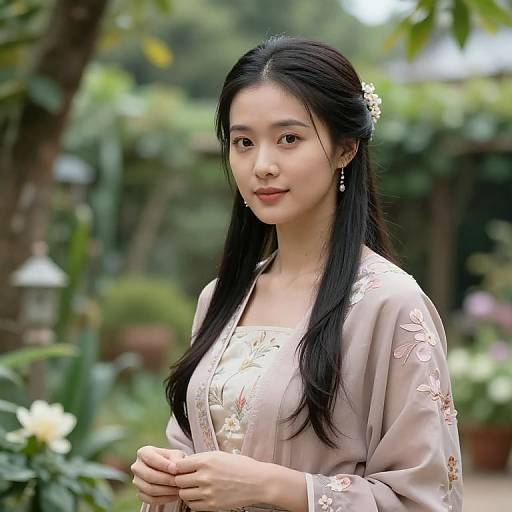 Elegant Lady in Flowery Garden