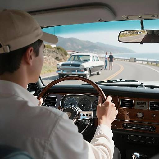Vintage Car Drive on Coastal Road