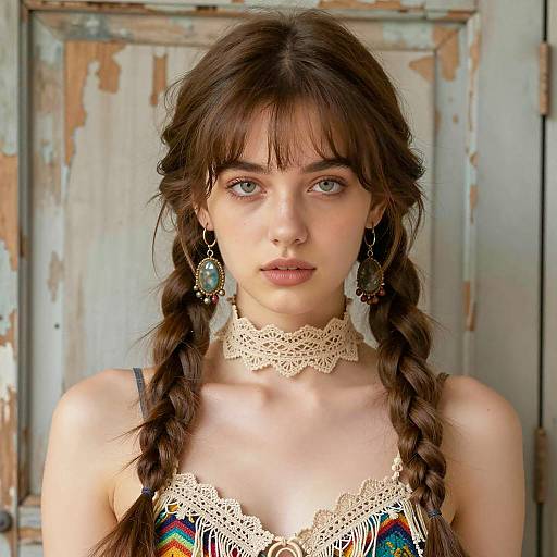 Portrait of Young Woman with Braided Hair