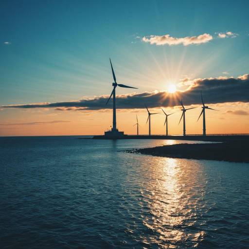 Wind Turbines at Sunset Over Ocean