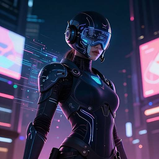 Cyberpunk Female Warrior in Neon City