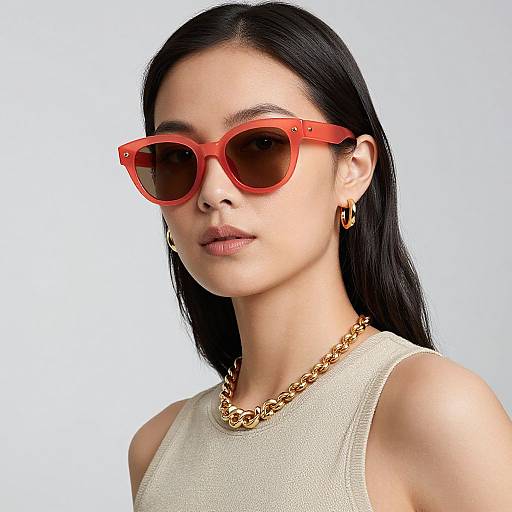 Confident Woman in Coral Sunglasses