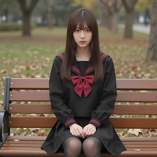 Asian Woman in Sailor Dress Outdoor Scene