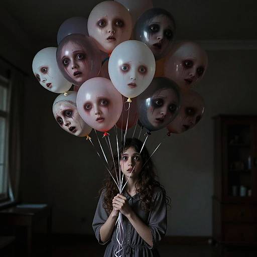 Creepy Hyperrealistic Girl with Head Balloons