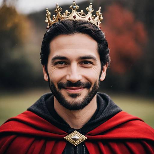 Smiling Man Wearing Royal Crown and Red Cloak