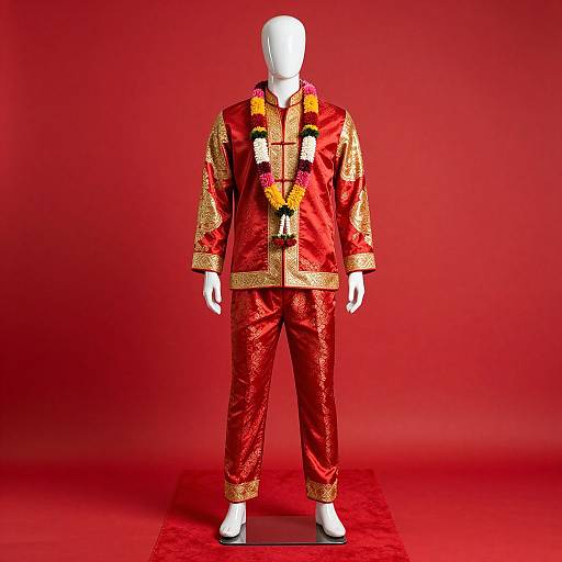 Lifelike Mannequin in Traditional Red Outfit