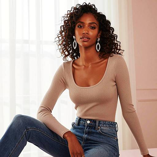 Casual Fashion Portrait of Stylish Black Woman