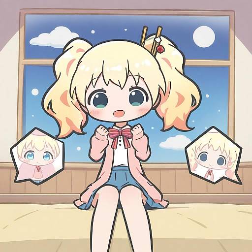 Illustration of Alice cartelet, kin-iro mosaic in the style of Mpien