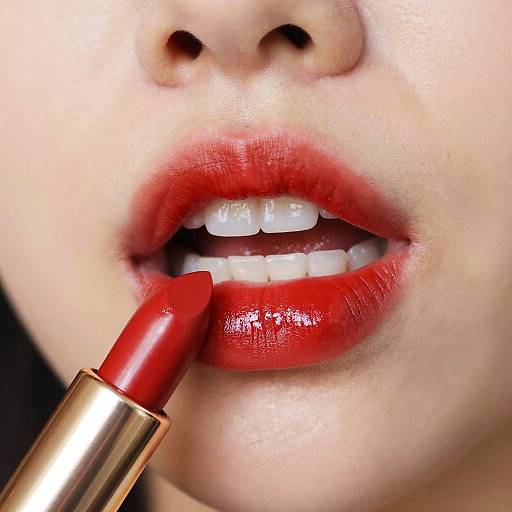 Glossy Red Lipstick Close-Up