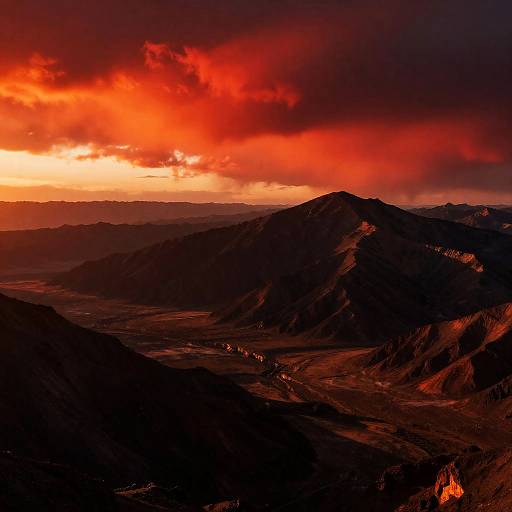 Fiery Alien Mountain Landscape at Dusk