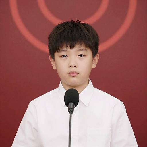 Serious Young Boy with Microphone Portrait
