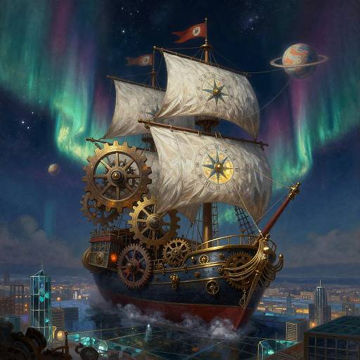 Clockwork Nebula Sailing Over Glass City