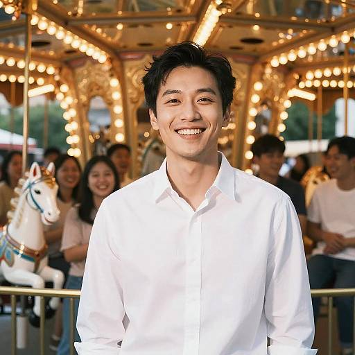 Smiling Man with Festive Carousel