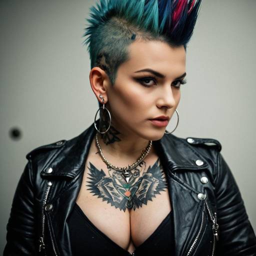Punk Woman with Colorful Mohawk and Tattoos
