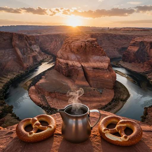 Epic Fantasy Scene with Coffee and Pretzels