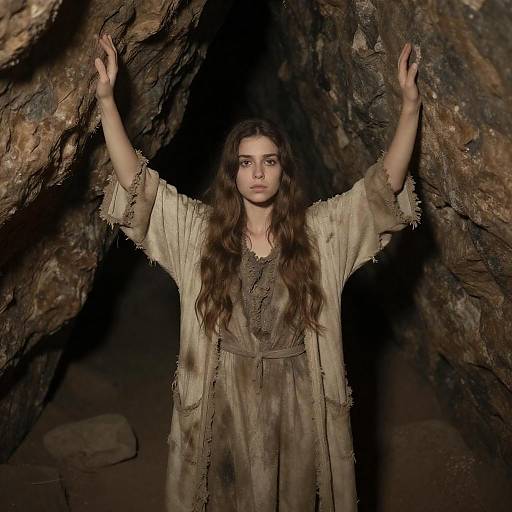 Young Woman in Dim Cave Setting