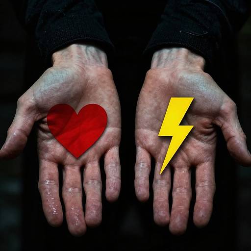 Morpheus Holding Heart and Thunder Symbols