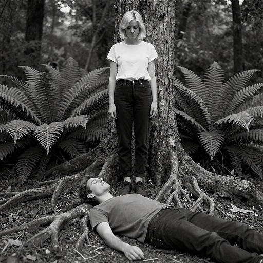 Serene Forest Encounter in Monochrome