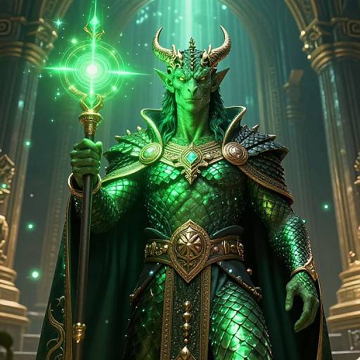 Green Dragonborn Cleric in Temple